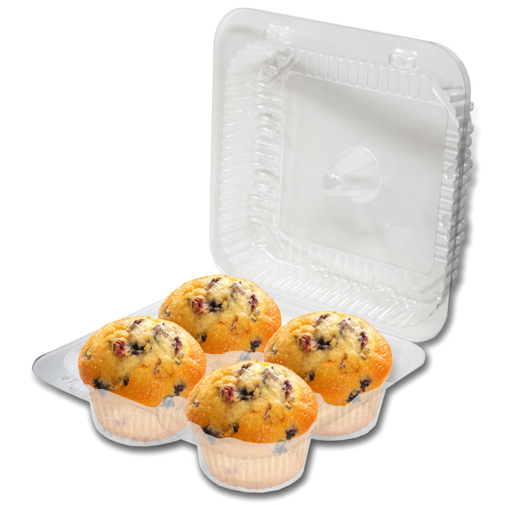 250 per case Detroit Forming LBH6404-4 Compartment Clear Hinged Cupcake/Muffin Container