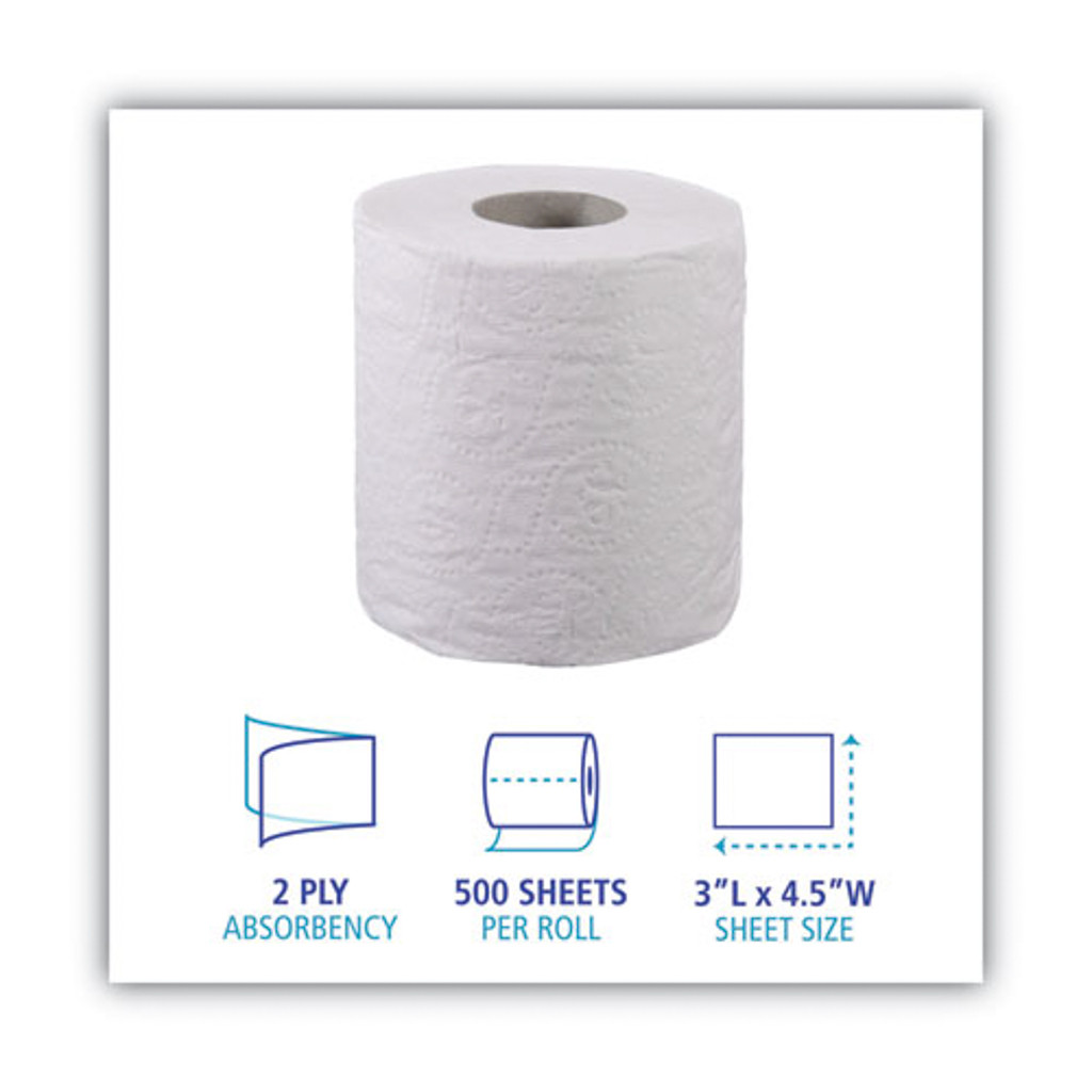 500 Sheets/roll 4 White 4 1/2 X 3 Sheet 96 Rolls/carton Boardwalk BWK6180 Two-Ply Toilet Tissue 